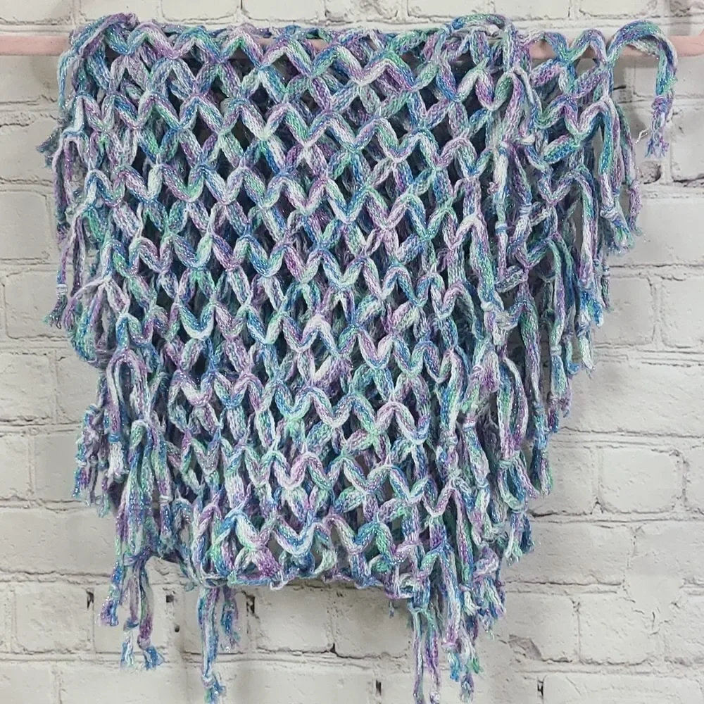 Justice Sparkly Braided Infinity Scarf Crochet Open Loose Knit Tassel Purple